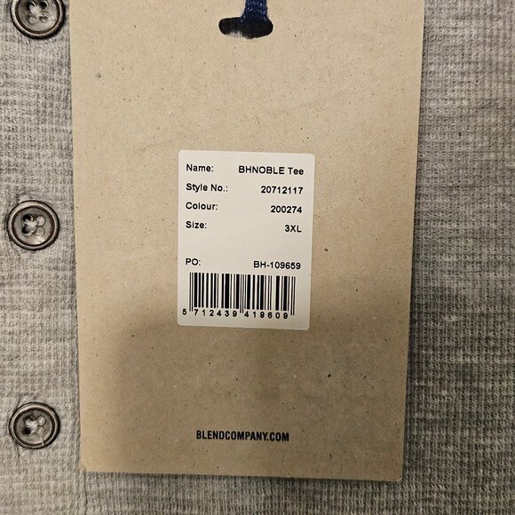 Blend Mens Long Sleeve T-Shirt 3XL Gray Henley Waffle Knit Pullover BHNoble Tee - Picture 7 of 12